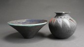 RAKU POTTERY BOWL AND VASE, VA