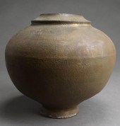 RAKU POTTERY VASE, SIGNED BLAC