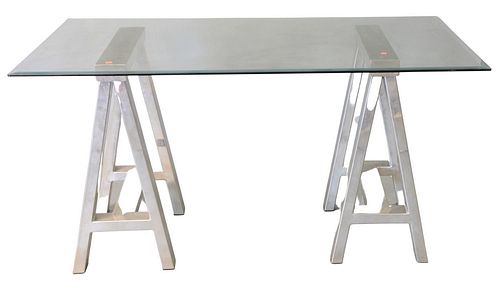 RALPH LAUREN CHROME SAWHORSE TABLE,