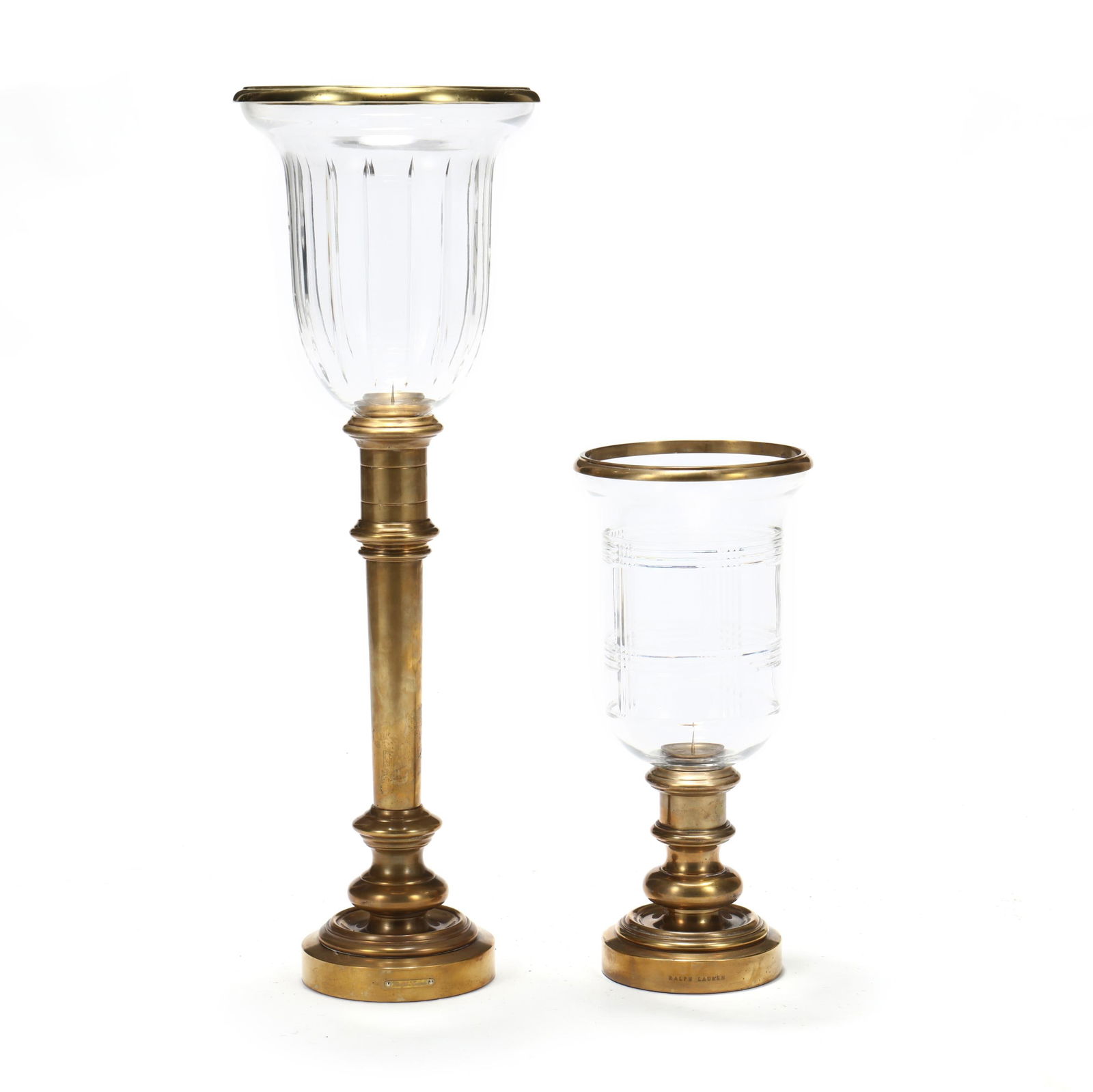 RALPH LAUREN, TWO BRASS PRICKET