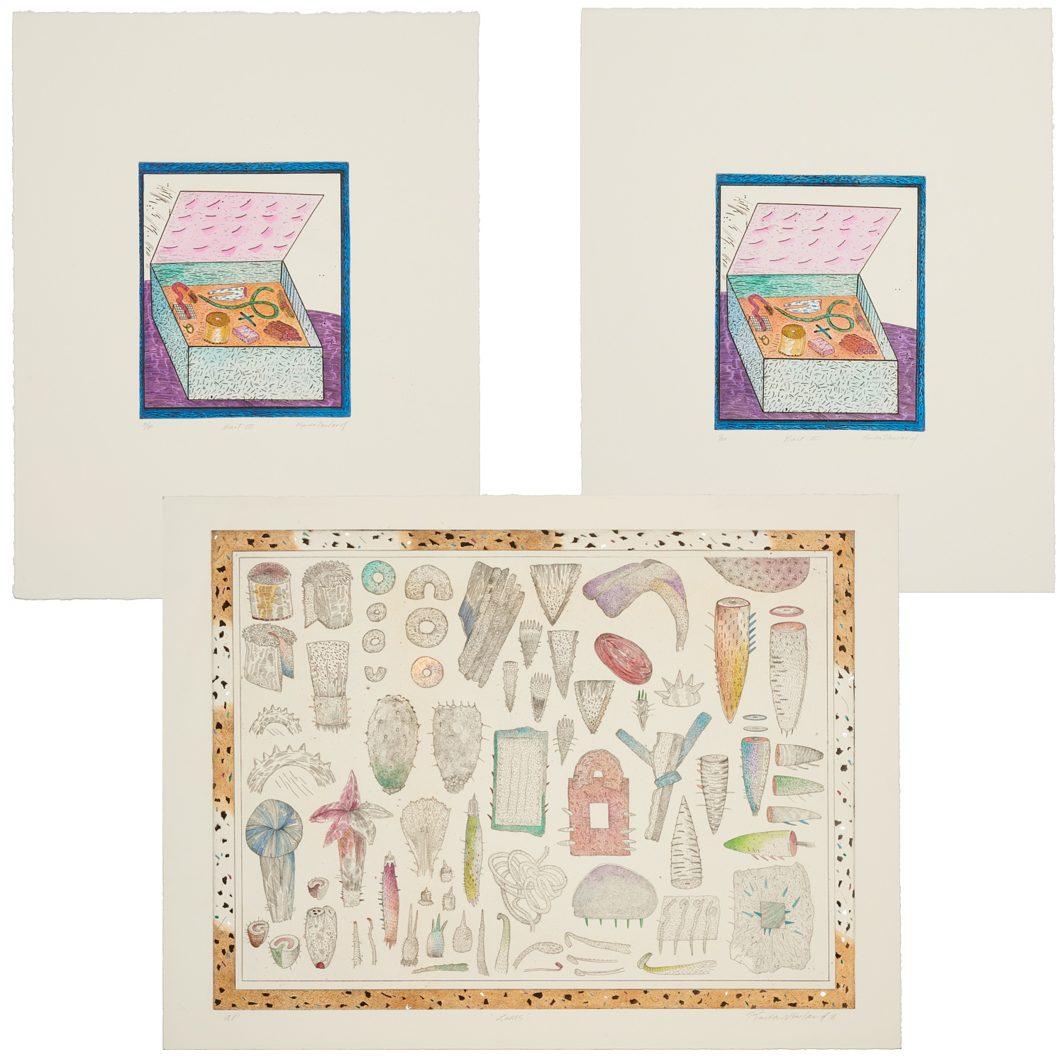 RANDA NEWLAND, (3) COLORED ETCHINGS