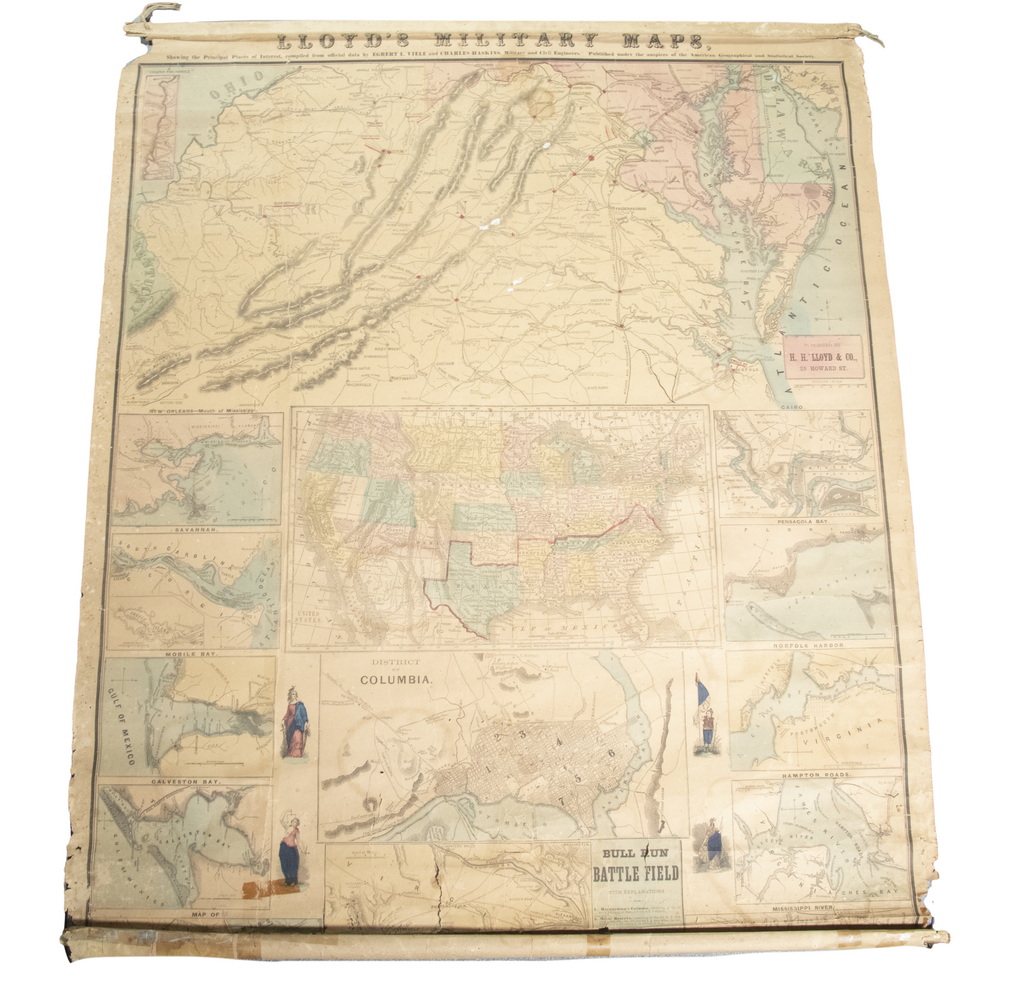 RARE 1861 CIVIL WAR WALL MAP FROM