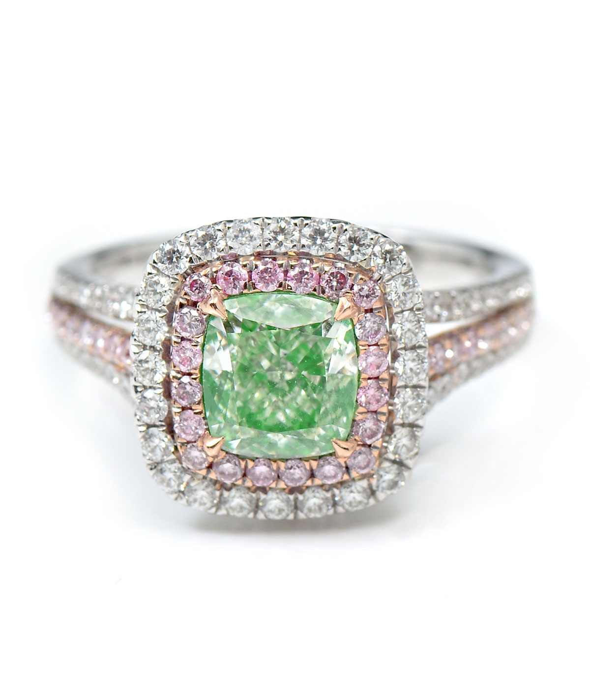 RARE 18K GREEN, WHITE & PINK