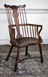 RARE 18TH C. CARVED WINDSOR AR