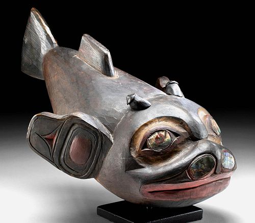 RARE 1900S HAIDA WOOD & ABALONE