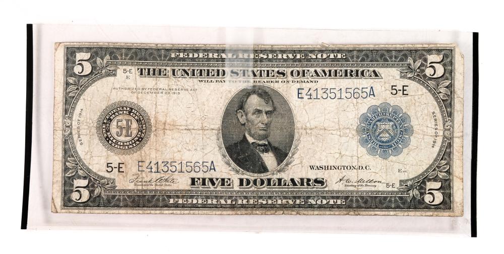 RARE 5E 1914 $5 RARE BLUE SEAL