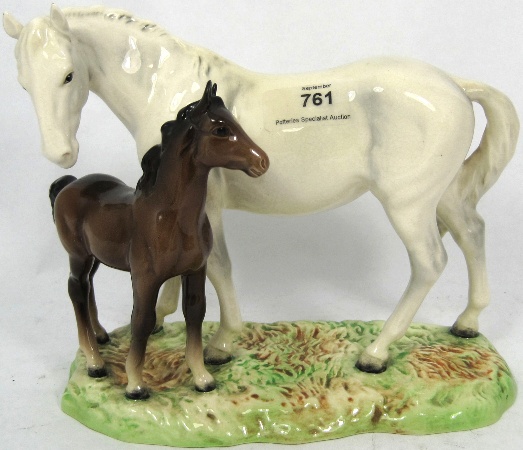 Rare Beswick Mare & Foal on base