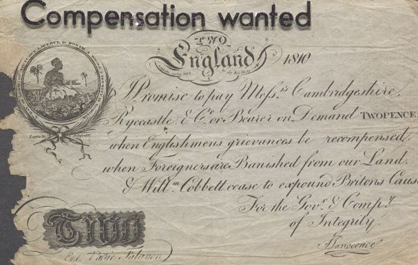 RARE "COMPENSATION WANTED," ENGLISH