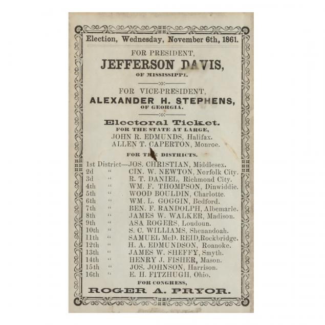 RARE CONFEDERATE BALLOT FROM