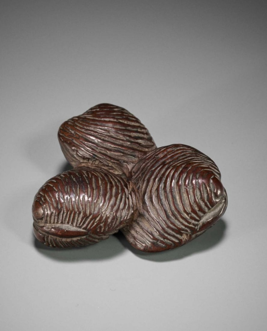 RARE EXOTIC WOOD NETSUKE OF 3