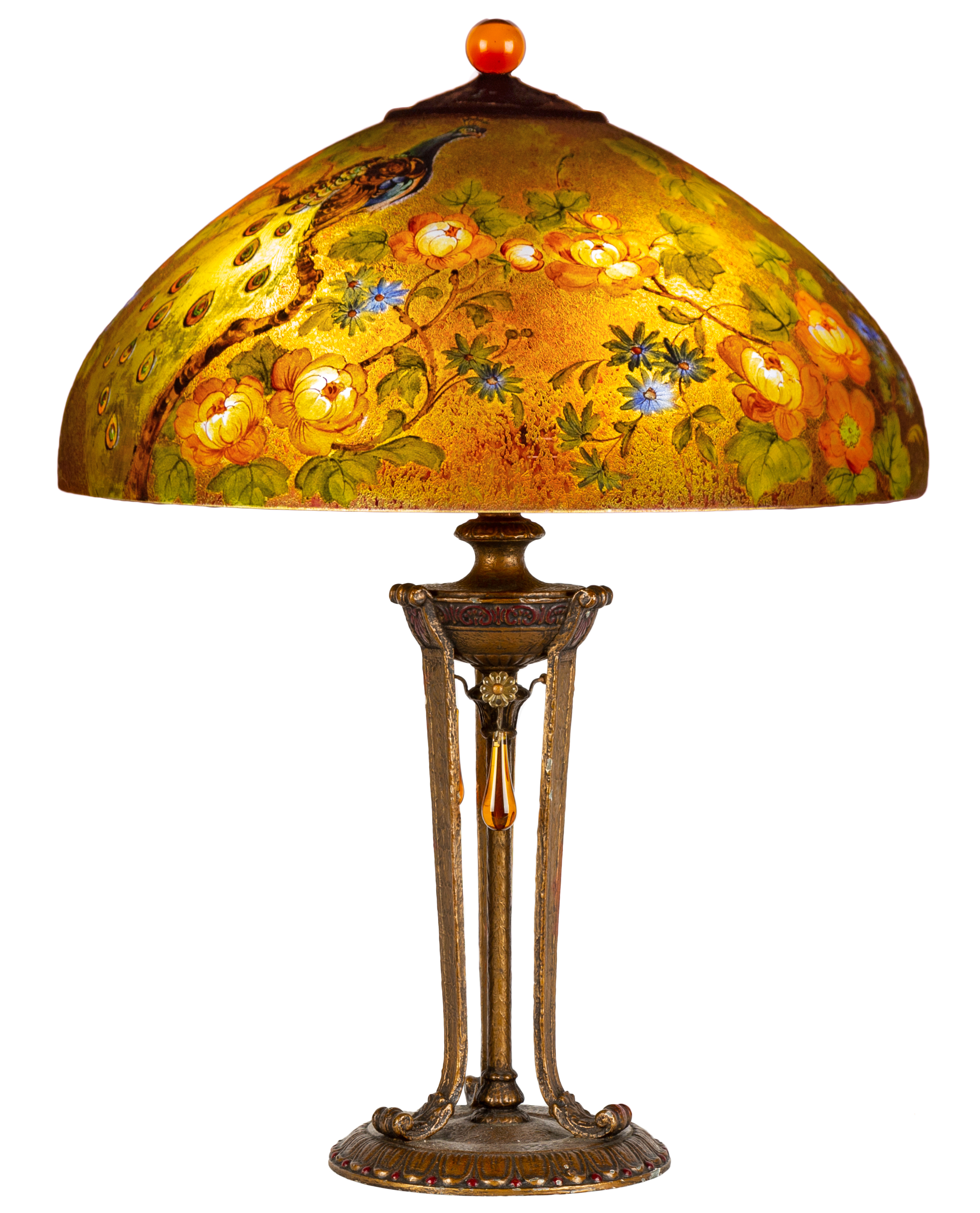 RARE HANDEL PEACOCK LAMP Enameled
