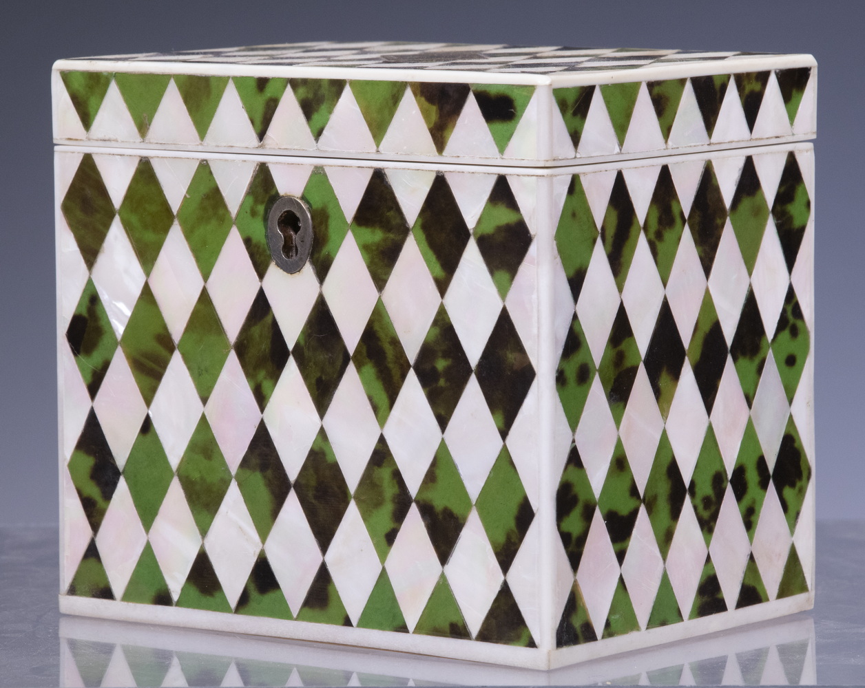 RARE "HARLEQUIN" TEA CADDY