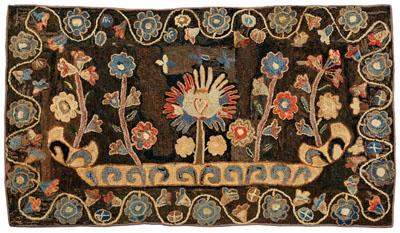 Rare hooked and sheared floral rug,