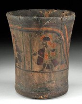 RARE INCA PAINTED WOOD KERO W/