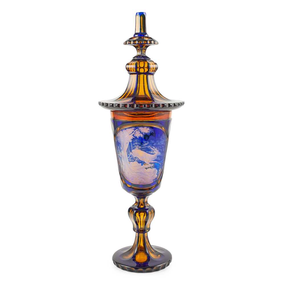 RARE LARGE BOHEMIAN BLUE AND