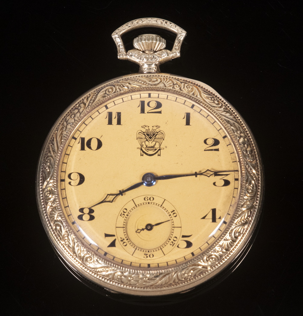RARE MAN'S MASONIC OPEN FACE 14K