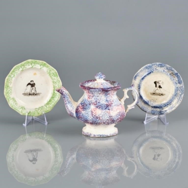 RARE MINIATURE SPATTERWARE TEA