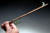RARE MOCHE WOOD ATLATL W/ FIGU