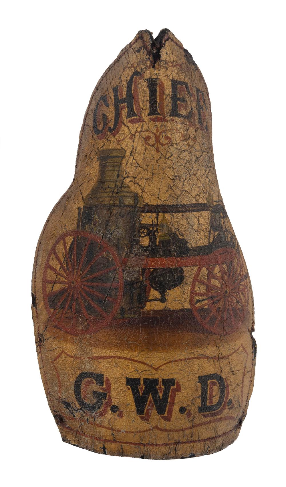 RARE PAINTED LEATHER FIRE HELMET
