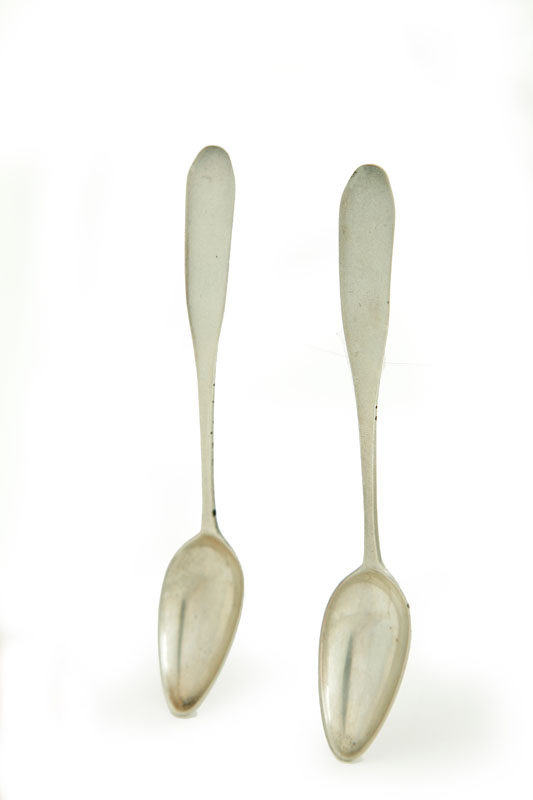 RARE PAIR OF SILVER TEASPOONS. 