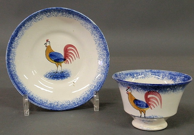 Rare rooster blue spatterware
