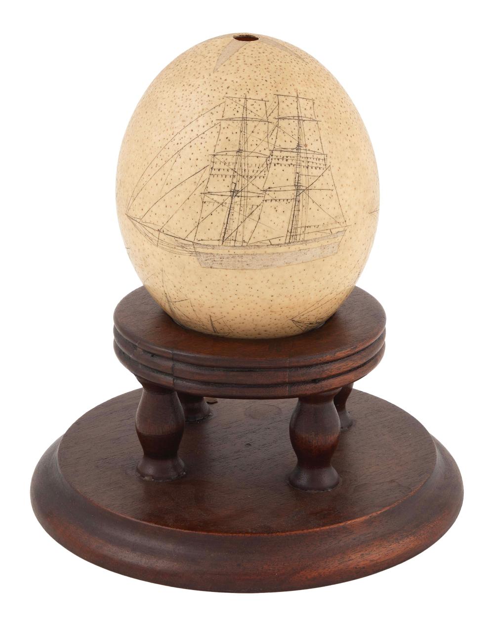 RARE SCRIMSHAW OSTRICH EGG CIRCA