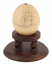 RARE SCRIMSHAW OSTRICH EGG CIR