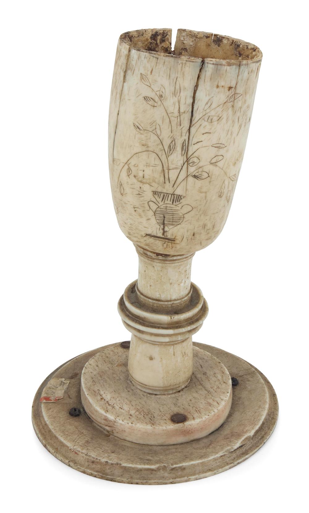 RARE SCRIMSHAW WHALEBONE AND