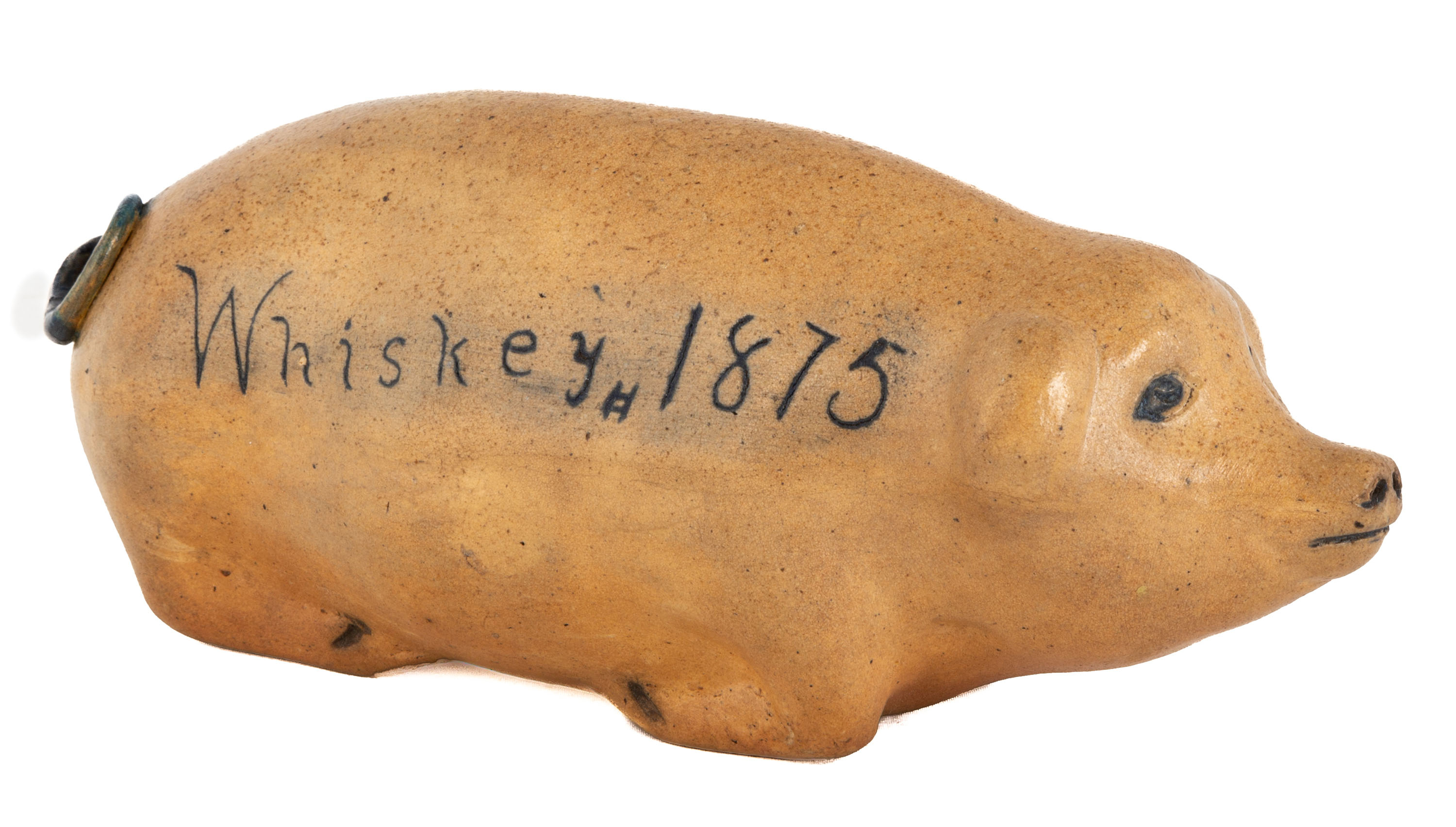 RARE STONEWARE PIG FLASK 19th