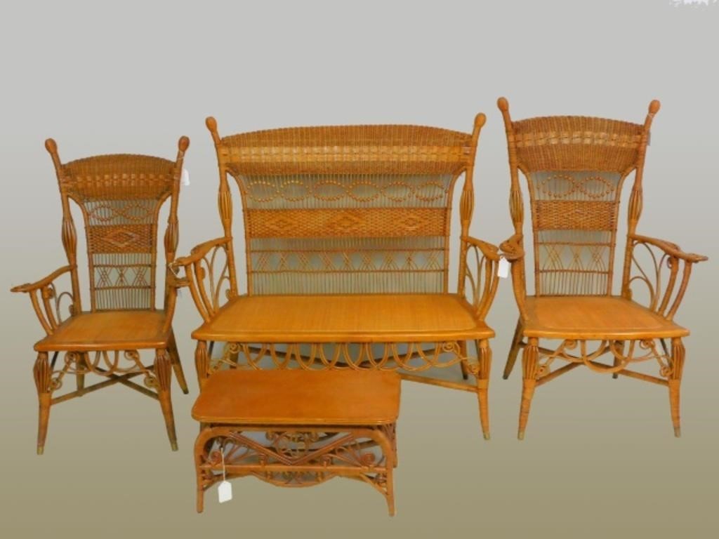 RARE VICTORIAN WICKER PARLOR SET, 4