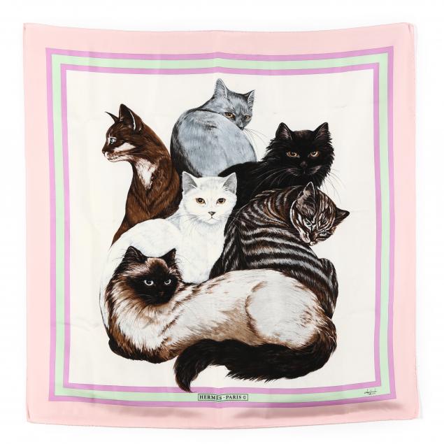 RARE VINTAGE SILK SCARF, LES CHATS,