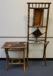 RATTAN AND JAPANNED SIDE TABLE