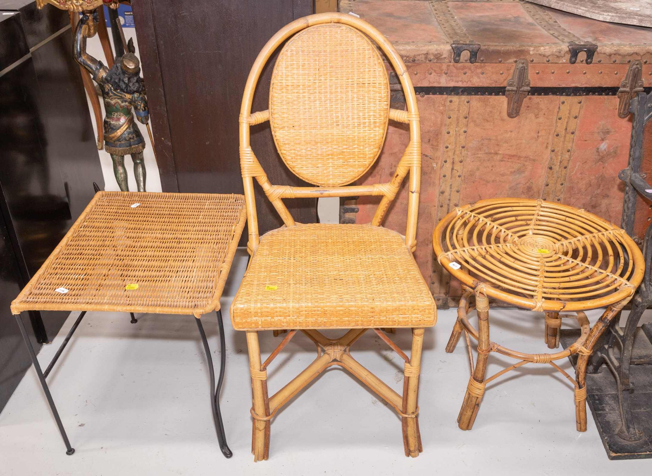 RATTAN SIDE CHAIR & SIDE TABLE