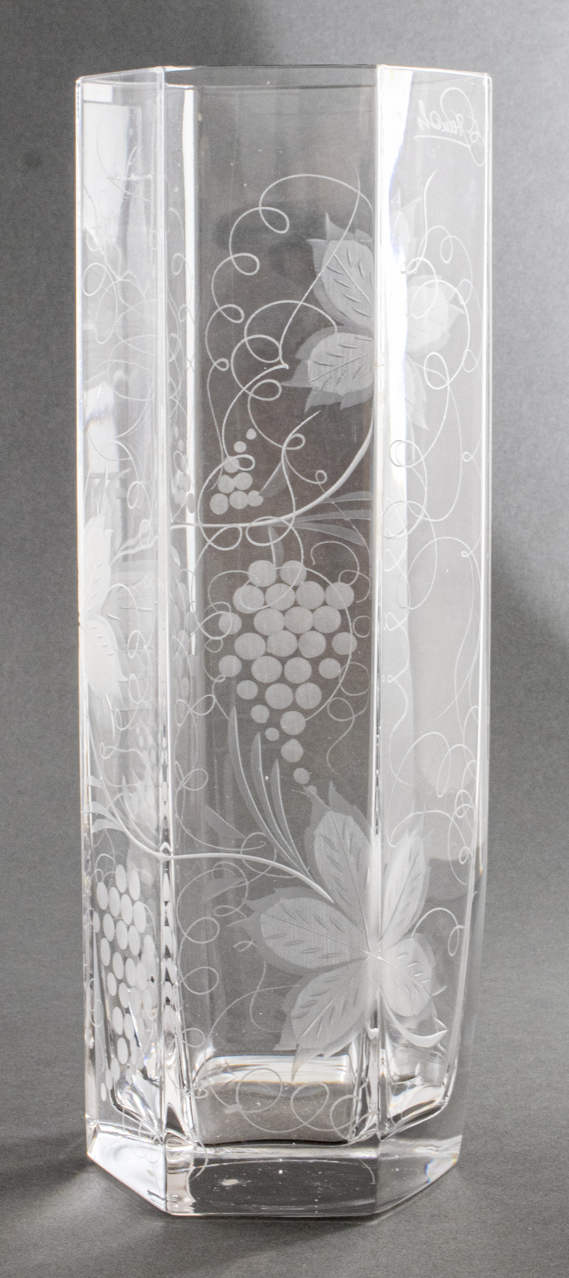 RAUCH HEXAGONAL ETCHED CRYSTAL VASE