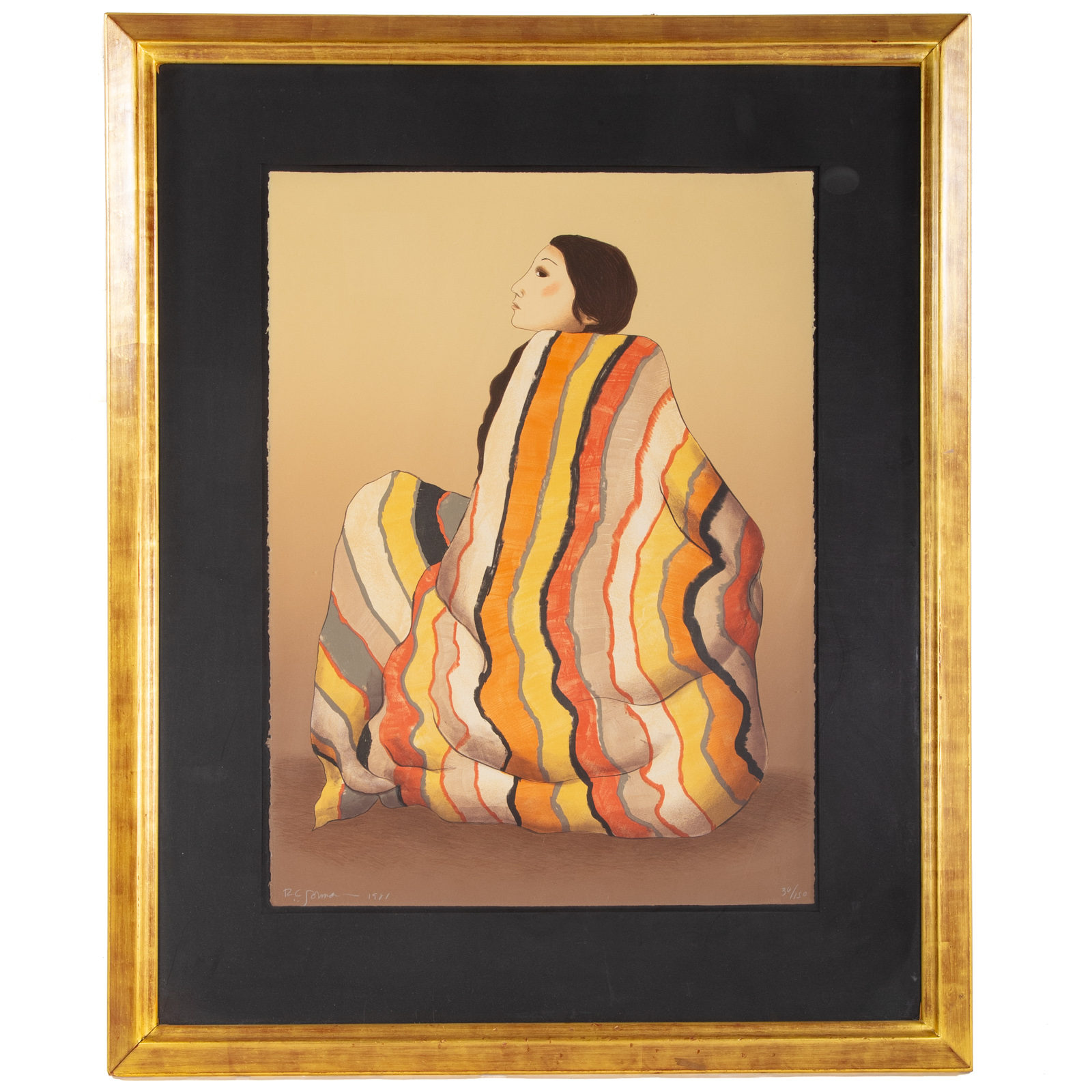 RC GORMAN. "STRIPED BLANKET,"
