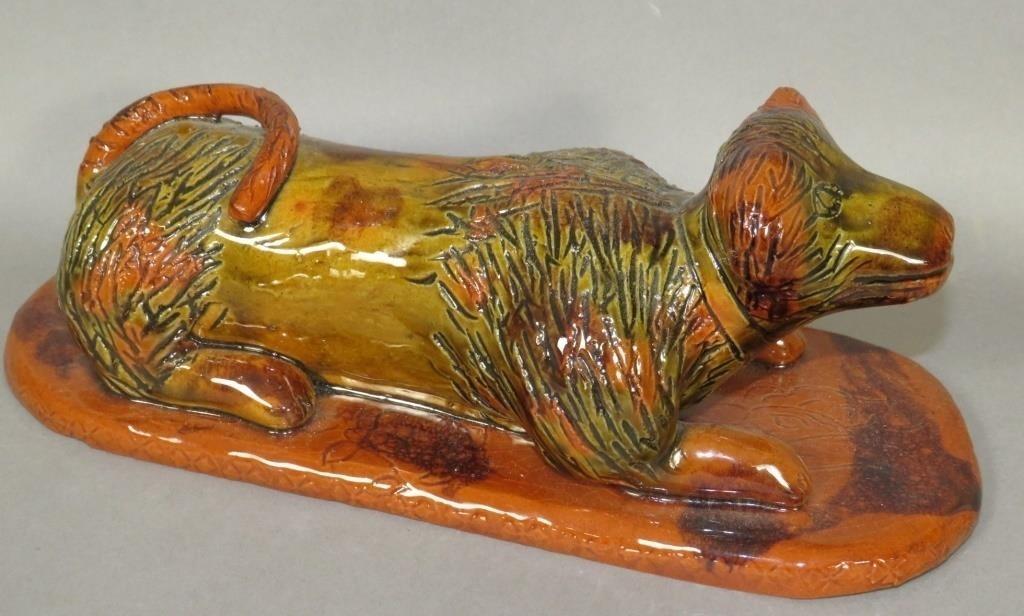 RECLINING DOG FOLK ART REDWARE BY
