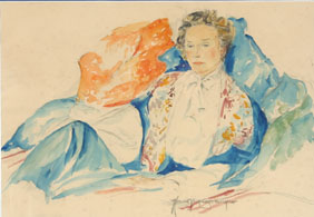 Reclining woman, watercolor.  12