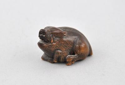 Recumbent Warthog Okimono Carved