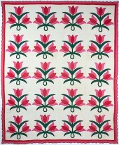 RED AND PINK TULIP APPLIQUE QU