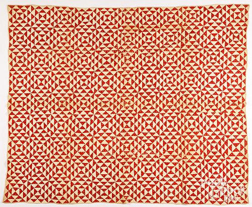 RED AND WHITE PATCHWORK QUILT, 19TH