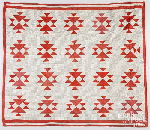 RED AND WHITE PATCHWORK QUILT,