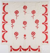 RED AND WHITE PIECED BEDSPREAD