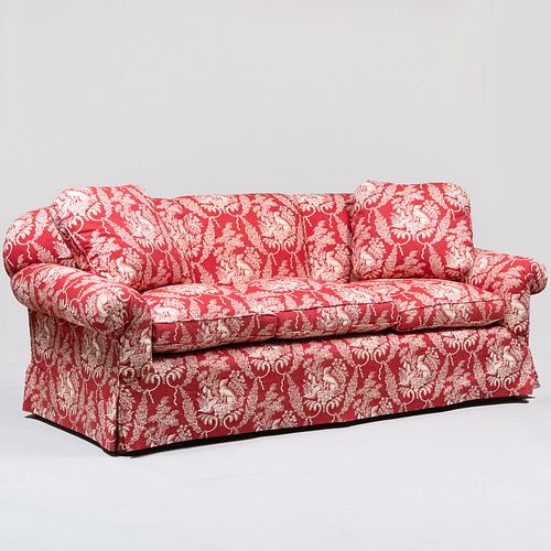 RED AND WHITE TOILE UPHOLSTERED