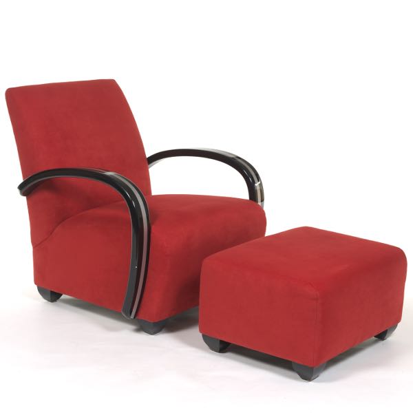RED ARM CHAIR WITH OTTOMANS BY