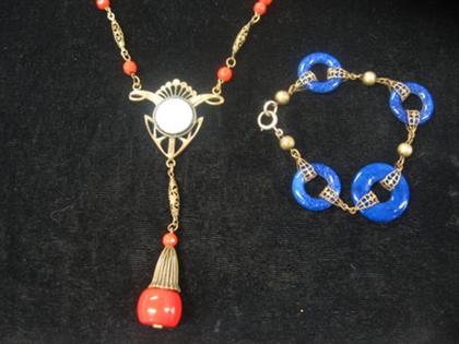 Red bead necklace and lapis link
