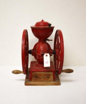 RED CAST IRON COFFEE GRINDER,