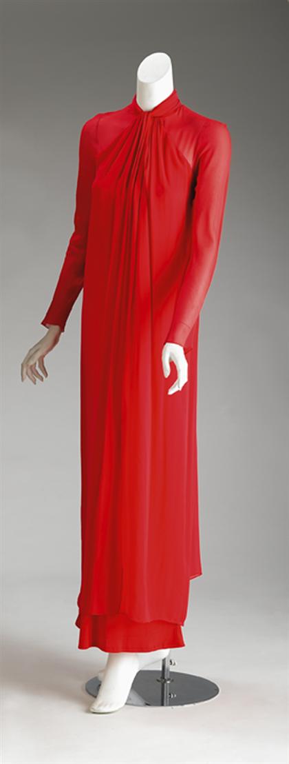 Red chiffon Bill Blass evening gown