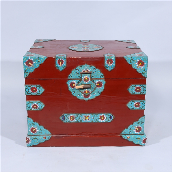 Red Chinese chest with cloisonne