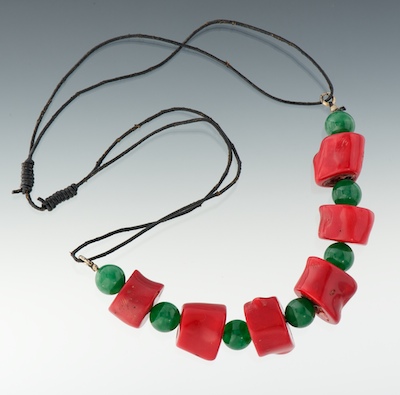 Red Coral and Green Jade Choker Red