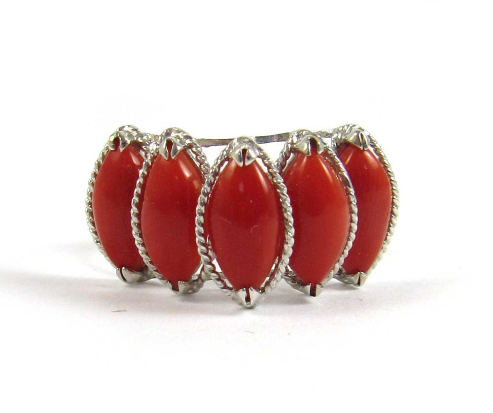 RED CORAL RING MARQUISE-SHAPED